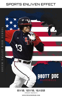 Abot Baseball USA Flag Sports Template -  Enliven Effects - Photography Photoshop Templates